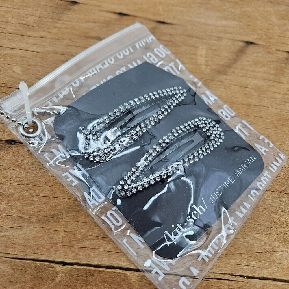 New Kitsch X Justine Marjan Rhinestone Barrettes Set of 2
